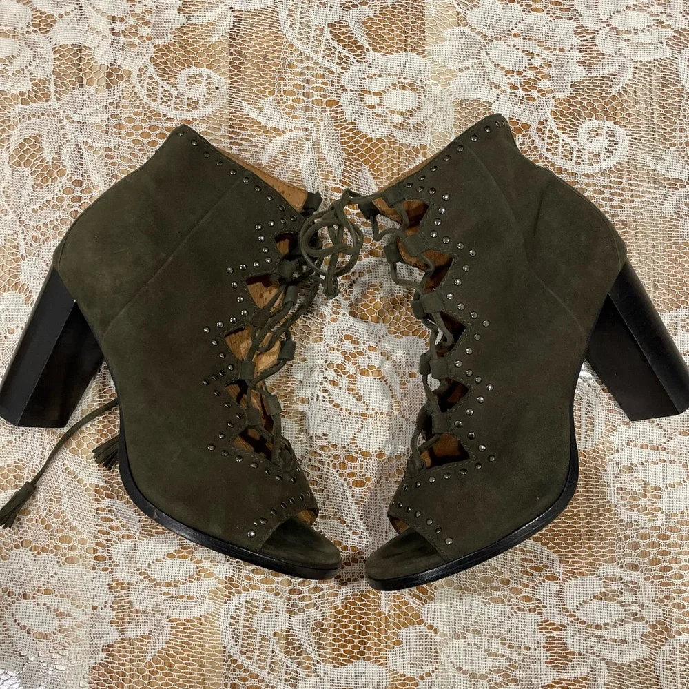 Frye Dark Green Lace-Up Heeled Boots - Picture 2 of 7